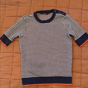 Blue and White Crew Neck Sweater with Nautical Pattern